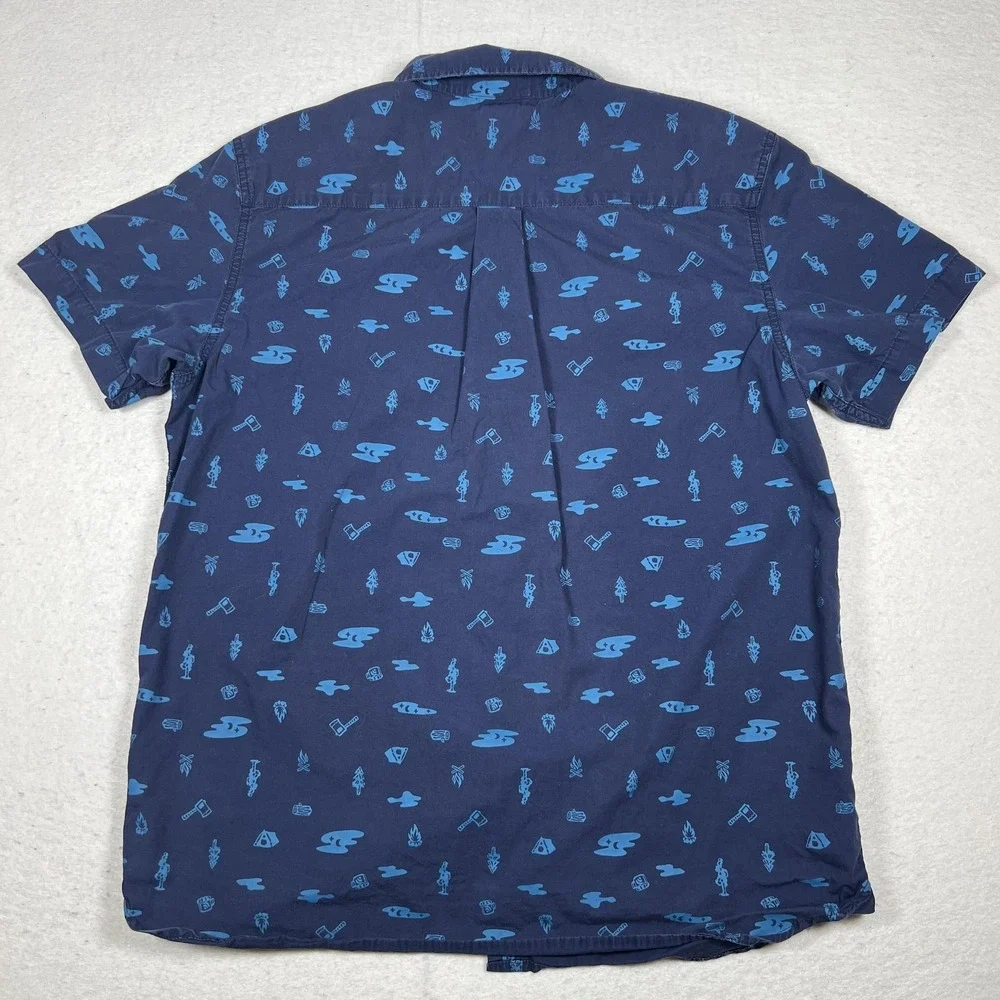 The North Face Shirt Mens Large Blue‎ Camping Graphic Short Sleeve Button Up